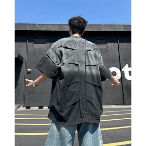 现货！25重工水洗渐变男士脊骨设计解构短袖T恤DX187-P88图片