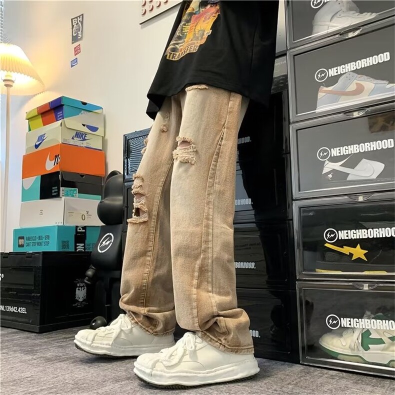 高街水洗做旧破洞渐变牛仔裤男直筒复古宽松休闲裤子NZ040-P48,男装牛仔裤,星座1103-2
