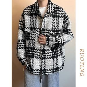 现货-毛呢格子外套男潮牌休闲青少年时尚秋季翻领夹克-JK019-P110图片
