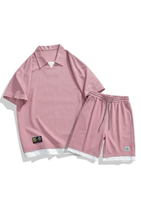 套装夏季潮牌痞帅宽松拼接短袖衬衫短裤休闲两件套 A436-T09-P65图片