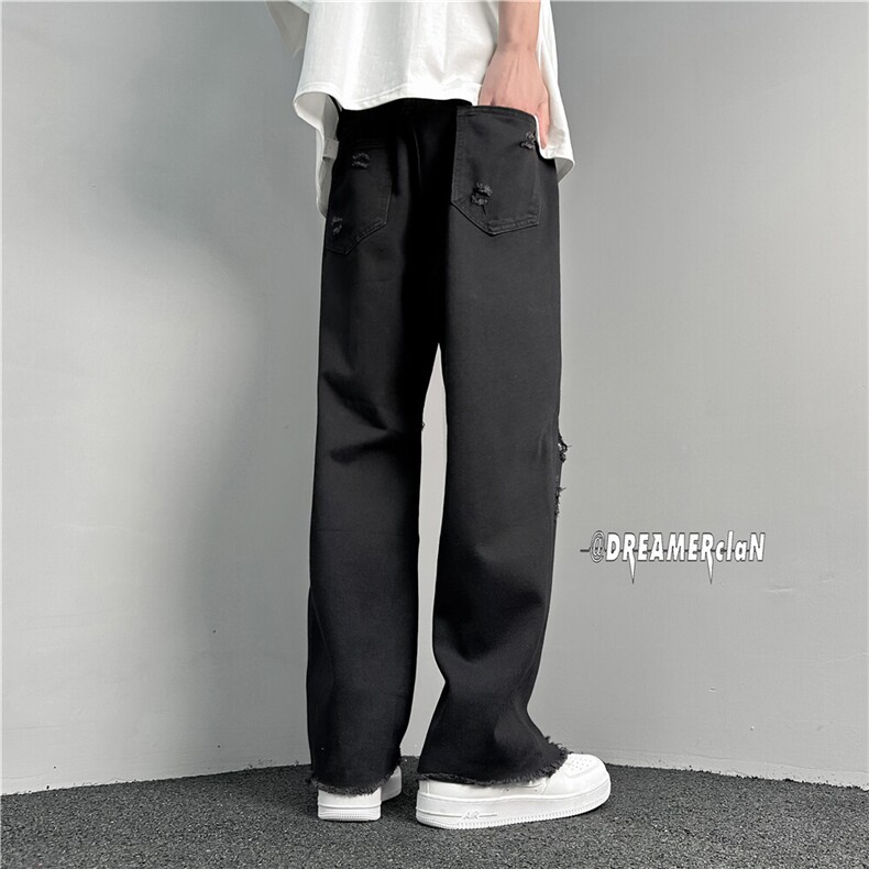 k1019-p50-控78 M-5XL 抖音美式高阶黄泥破洞拉链宽松大码牛仔裤图片