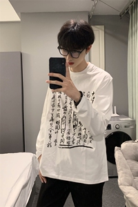 现货已做版权 秋冬打底潮书法重磅文字宽松长袖男WY19-P30 控48图片