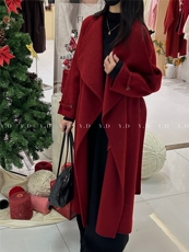 【依嘟】2025新款冬季红色韩版立领宽松新年战袍羊毛外套(配，女装双面呢大衣，依嘟服饰
