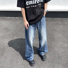 美式高街vibe闪电爆裂纹牛仔裤男直筒微喇cleanfit裤子RK1750-P45，男装牛仔裤，星座412-2
