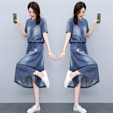 2022年夏季时尚两件套裙刺绣图案时尚潮流，女装套装/套裙，艾尚靓装