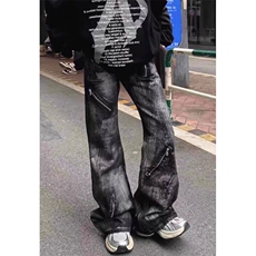 水洗扎染微喇牛仔裤男复古痞帅重工小众拉链直筒长裤N7722，男装牛仔裤，星座1116A（原606A-3）