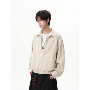 宽松廓形个性上衣日系cityboy灰竖纹经典翻领衬衫HY921TP48控88图片