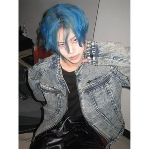 美式高街机车拉链夹克男秋季vibe潮宽松垫肩牛仔外套WLJK022-P73图片
