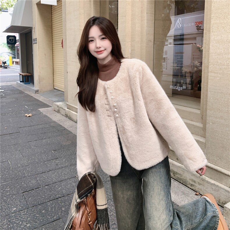 新品珍珠扣纺貂毛小香风毛绒短外套2C273-1039-P185-K298,女装皮草,2C273