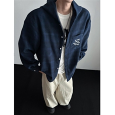 高克重加厚时尚刺绣连帽男士衬衫休闲情侣衬衣外套CS809-P45，男装衬衫，电商A006