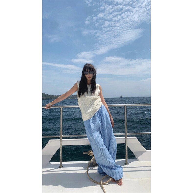 山本裤蓝色条纹休闲裤子女W18-P38,男装休闲裤,星座1007（原301D）