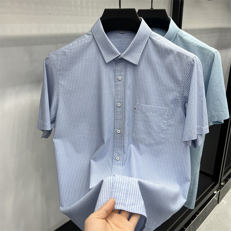 FN824827牛津纺男士纯棉竖条纹商务休闲衬衫手拍图大货主推,男装衬衫,钱塘207-1