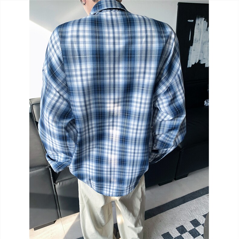 现货~格子大码长袖衬衫CS1877/特P28藏青,男装衬衫,电商A094