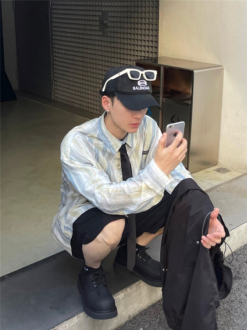 Q20/P46亚麻薄款条纹小众质感衬衫春夏宽松男女ins衬衣外套,男装衬衫,星座1506