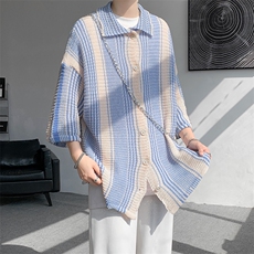 8XL-M特大码美式撞色新中式短袖衬衫男翻领休闲针织开衫DX312P35，男装衬衫，电商D206-1