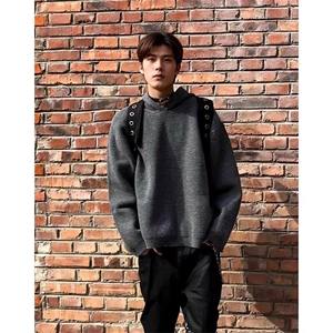 港风毛衣男女秋冬季潮牌宽松情侣慵懒风针织衫连帽高级感外套潮图片