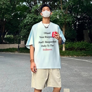 抖音得物品质二开240克宽松纯棉美式潮牌印花三条杠中性风短袖T恤图片