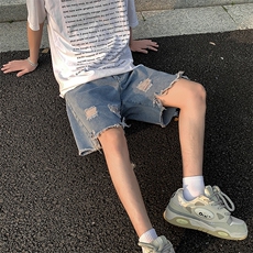 现货夏季美式复古毛边短裤五分乞丐破洞牛仔裤男K5808-P35控58，男装牛仔裤，星座205