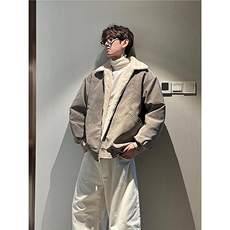 现货重磅硬挺boxy羽绒棉衣座山雕羊羔毛领洗水麂皮棉服冬外套，男装棉衣，电商A486-1