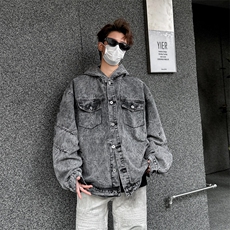 美式复古做旧解构拉链连帽牛仔夹克外套春秋宽松上衣JK03612-P69，男装工装外套，星座308B-1