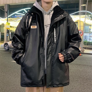 时尚贴标PU皮立领棉服男加棉加厚机车服皮衣外套M91特P100控178图片