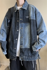 秋冬设计感撞色水洗做旧牛仔外套潮牌美式hiphop宽松休闲翻领夹克，男装夹克，星座505-2（原电商A260-1)