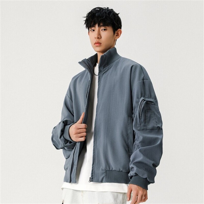电商DSA028-JK2504特P55纯色经典立领机车飞行服夹克,男装夹克,电商A028