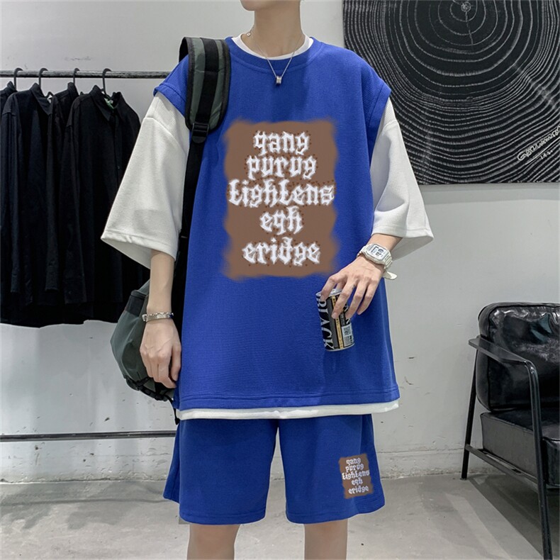 华夫格套装潮流休闲短袖短裤两件套FTZ3059-P55控78,男装牛仔裤,电商B370