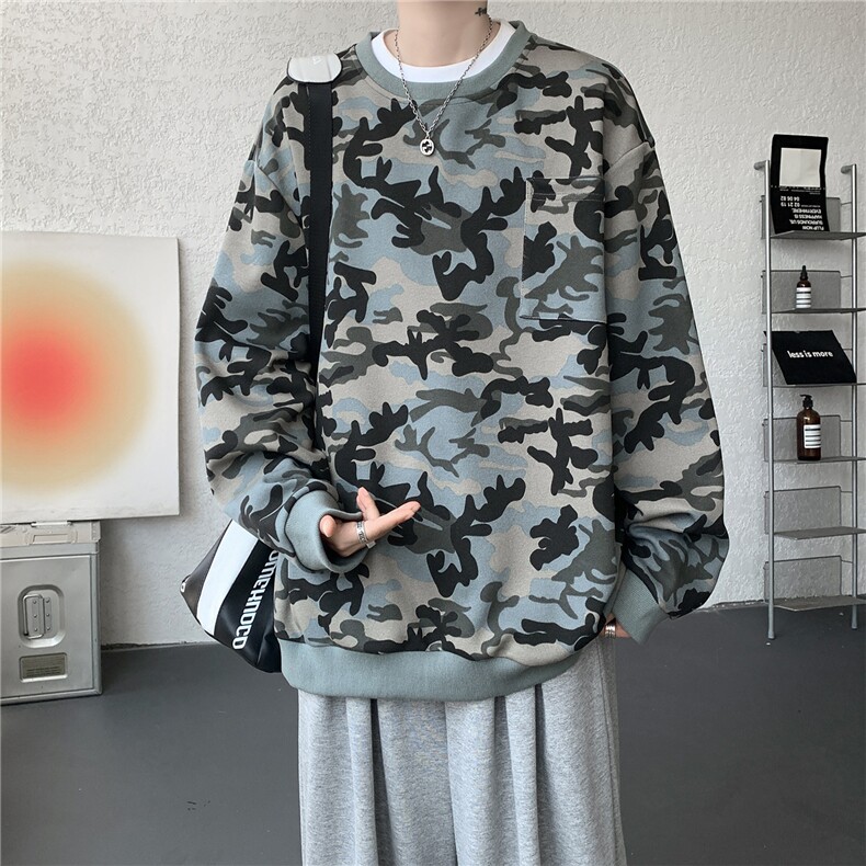 WY10177-特P38美式复古迷彩卫衣内搭男女宽松休闲百搭高级感上衣图片