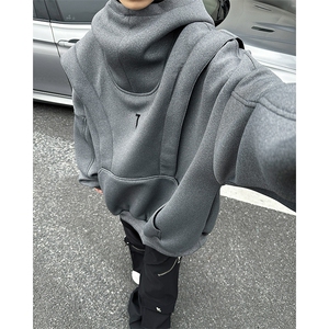 硬挺重磅卫衣男款秋冬美式高街机甲连帽衫高级感解构oversize外套图片
