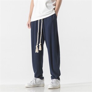 夏大码风棉麻亚麻裤哈伦灯笼裤透气宽松休闲直筒裤K196/P55