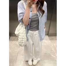 通勤穿搭衬衣女款2025新款正肩蓝色条纹短袖衬衫CA312，男装T恤，星座1116A（原606A-3）