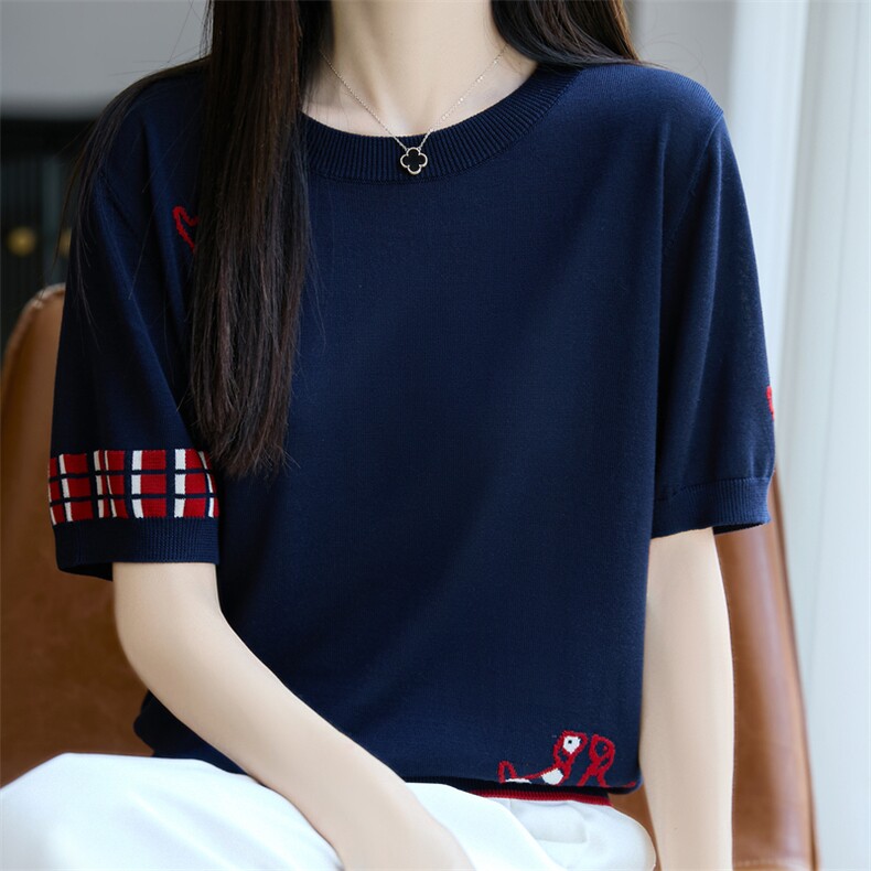 夏季新款简约天丝莱赛尔短袖女宽松百搭显瘦时尚休闲上衣,女装T恤,唐诺