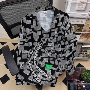 1冰丝衬衫男一套装九分裤男潮流搭配七分袖POLO衫男TZ7732P75控89图片