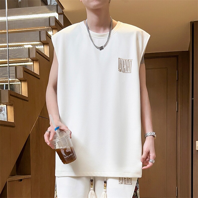 夏季刺绣男士大码休闲上衣潮体恤背心圆领无袖T恤A266-BX011-P18,男装背心/马甲,电商A266