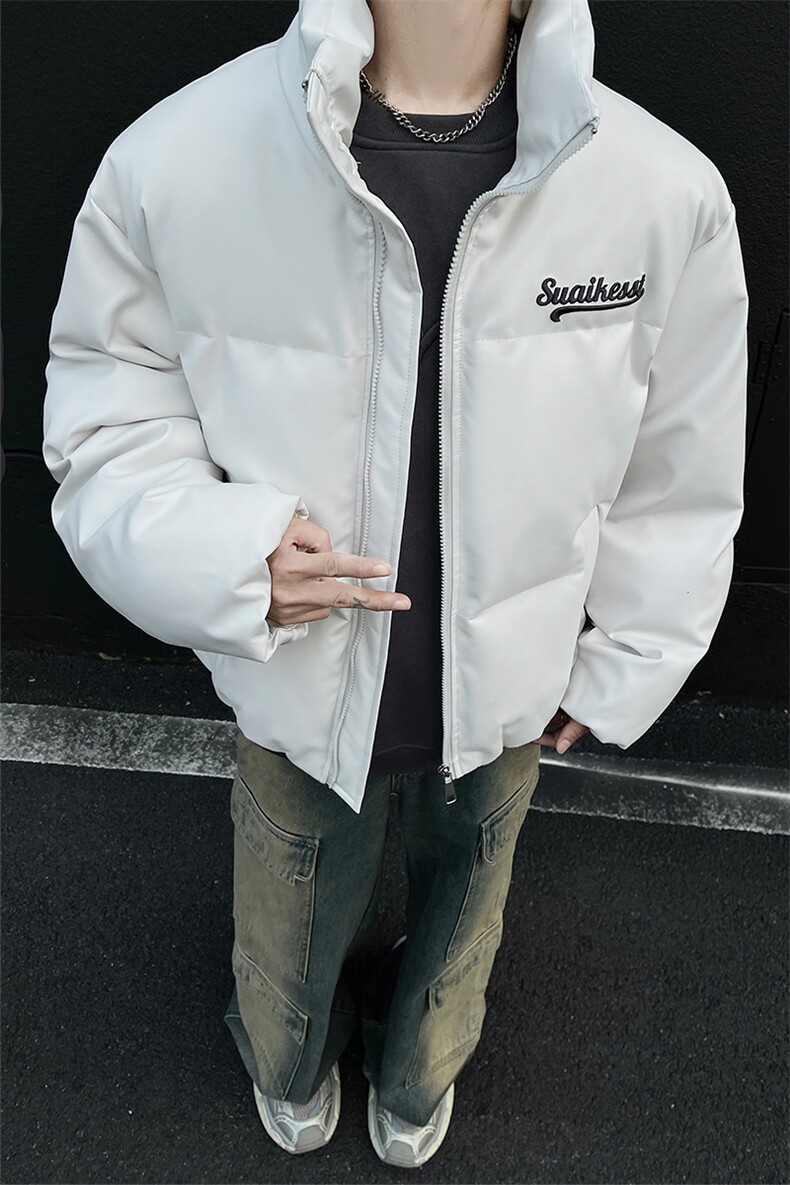 男装2026冬装宽松绣花PU皮棉衣港风大码棉服面包服外套S367-P128,男装棉衣,电商A233-1