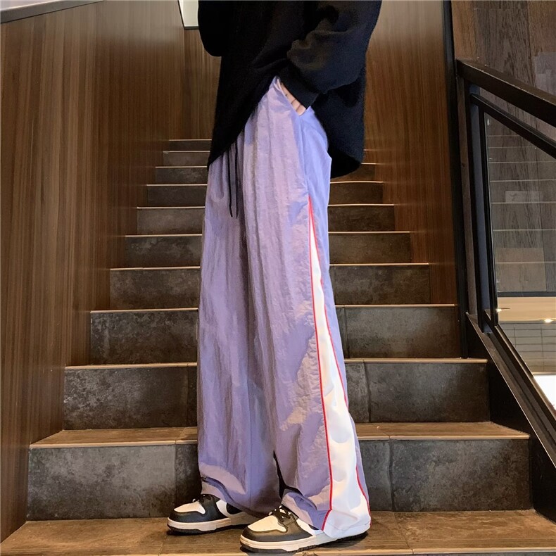 街头ins设计感微喇休闲裤美式拼色百搭阔腿直筒小众长裤GA040-P36,男装休闲裤,星座1008