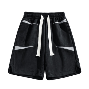 港风拼接撞色麂皮绒休闲裤美式高街五分裤宽松直通短裤DK013 P36图片