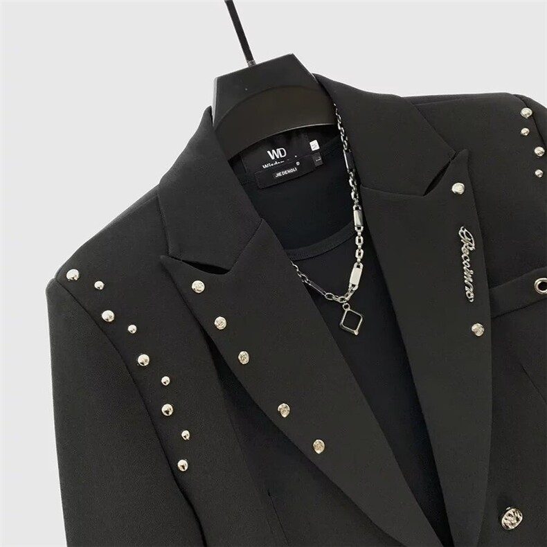 铆钉设计小西装男202春季新款小众双排扣绑带西服外套W6903-P67,男装西服套装,星座412-3
