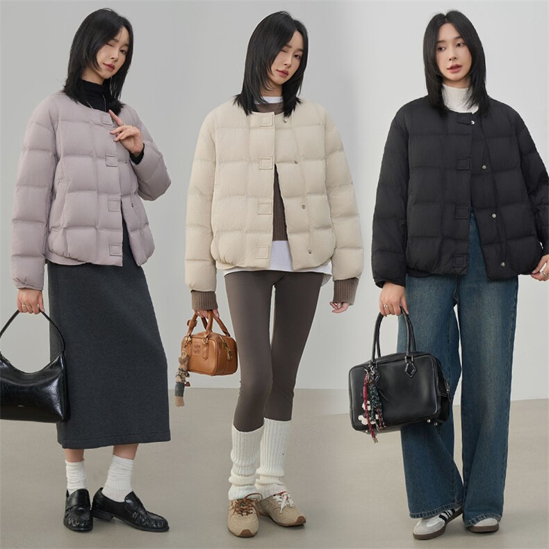 现货2025年新款90白鸭绒休闲圆领时尚羽绒服女，女装羽绒服，阳光伊恋