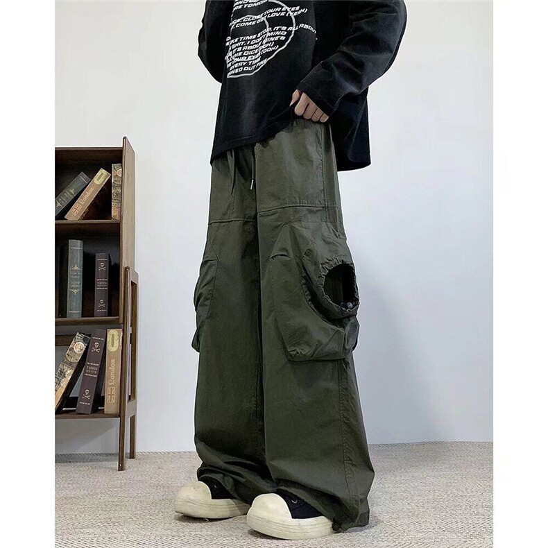复古阔腿大口袋工装裤男士嘻哈春秋季新款抽绳束脚宽松休闲哈伦裤,男装休闲裤,星座1013