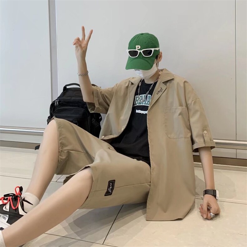 夏季休闲短袖套装男ins港风痞帅七分袖AT16P45,男装休闲套装,星座1116-2