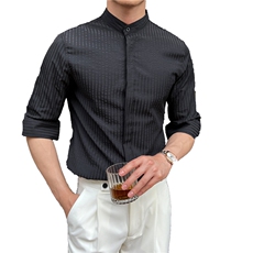 抖音夏男立领条纹衬衫男休闲修身休闲衬衣小伙A236-C668-P58，男装衬衫，电商A236