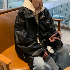 秋季韩版潮流宽松休闲外套港风复古机车服百搭皮夹克男W7925-P58，男装夹克，星座512-4
