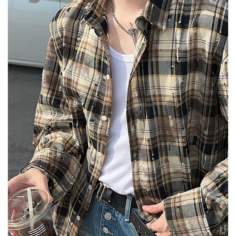 D8882-P78高质量纯棉长袖宽松款破洞衬衫-网图档口大货,男装衬衫,星座603-2