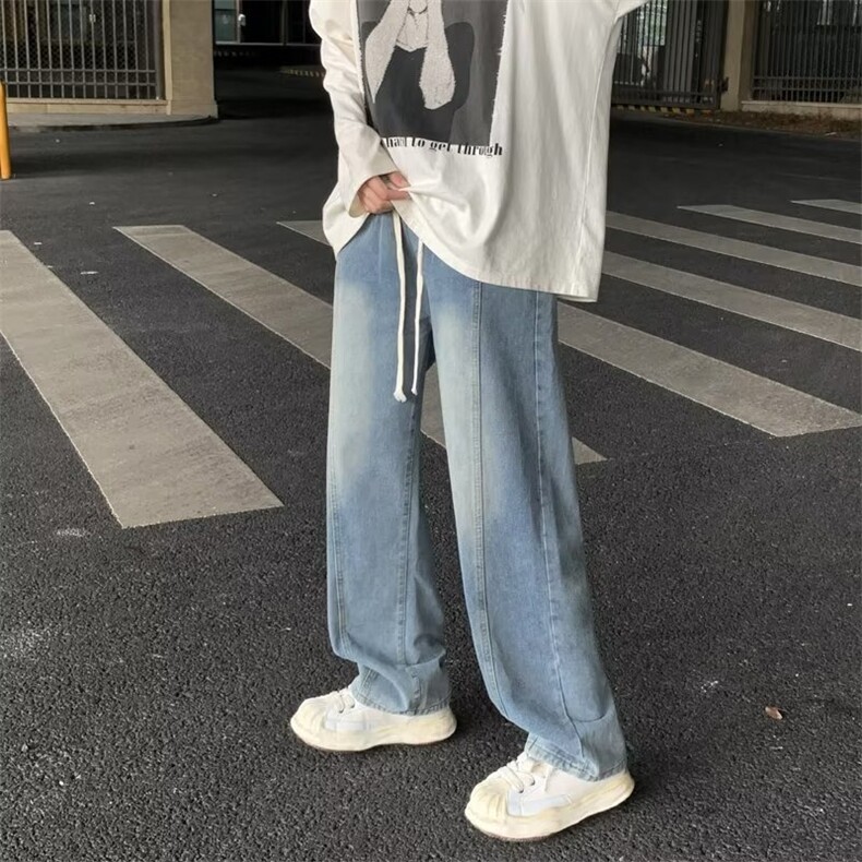 黄泥染牛仔裤男高街vibe复古做旧直筒裤秋季美式宽松K1066-P40,男装牛仔裤,星座1109-3