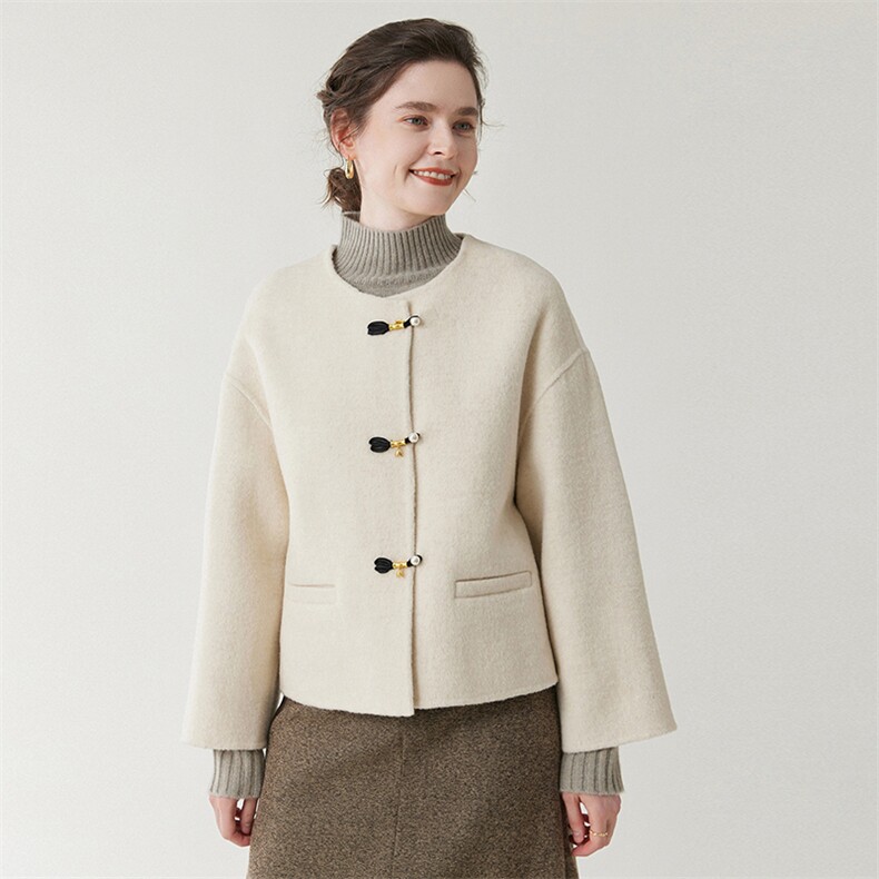 双面呢羊毛大衣女短款2025秋冬韩版新款赫本风外套,女装双面呢大衣,优远毛呢大衣