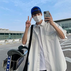 日系帅气短袖衬衫夏季新款港风潮流宽松工装衬衣W3340-P32，男装衬衫，星座512-2