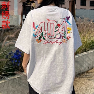 M485-P35刺绣款短袖t恤夏季宽松潮流ins情侣款上衣图片