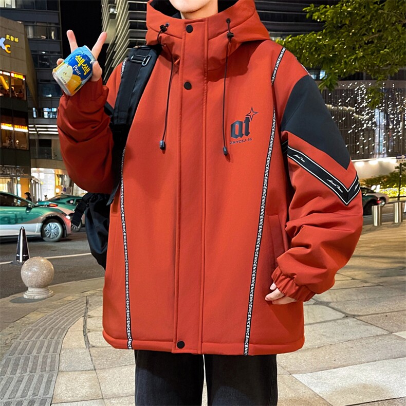 秋冬学院风连帽潮流宽松夹克加绒加厚外套A436-6812-P85145,男装夹克,电商A436